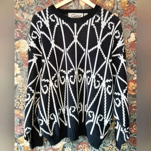 Black and white pattern acrylic grandpa vintage sweater